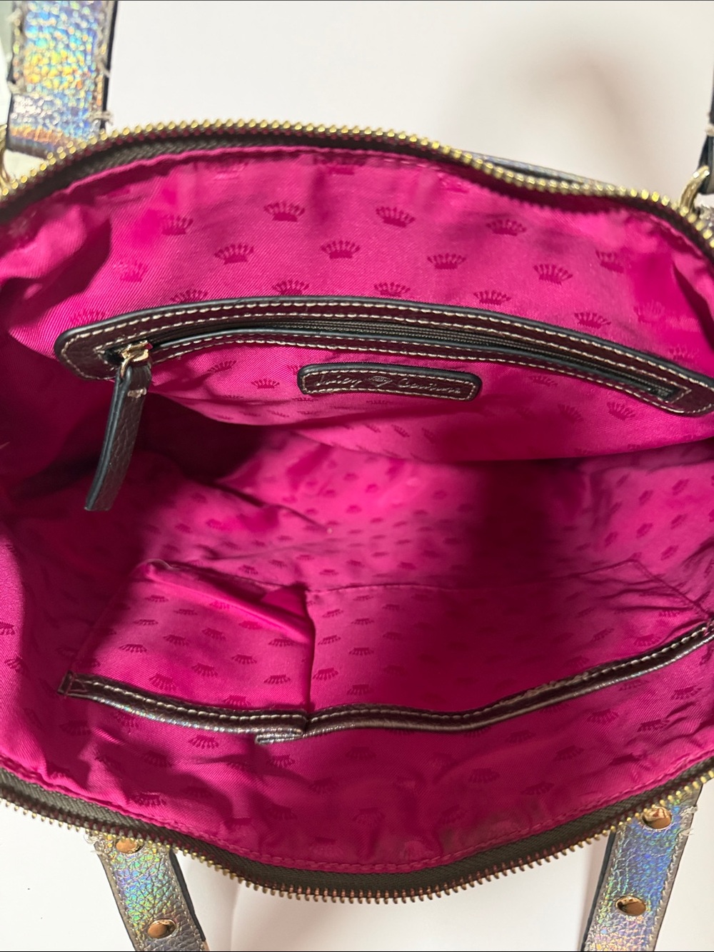 Juicy Couture Iridescent Metallic Tote in Silver with Pink Accent - Picture 3 of 3
